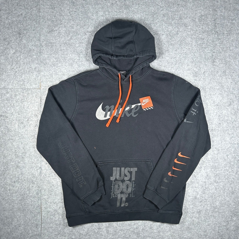 Nike hoodie Mens L Black Just Do It JDI Graphic Pullover Fleece Sweatshirt